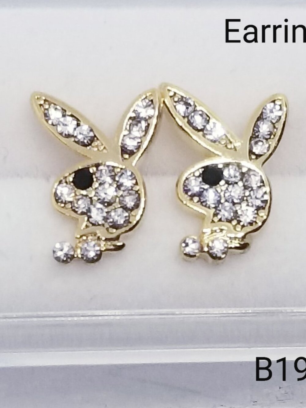 Pair of Gold Cz Playboy Bunny Earrings B1900